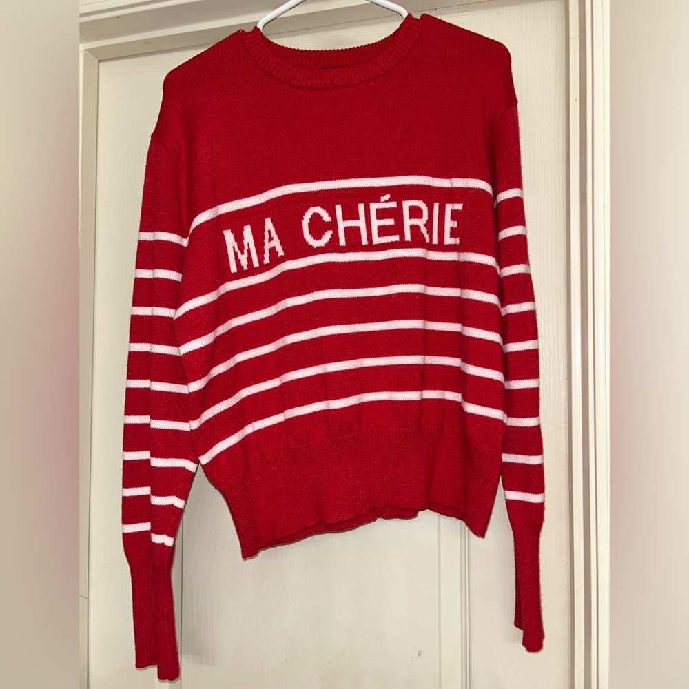 Fashion Nova Red and White Striped Sweater